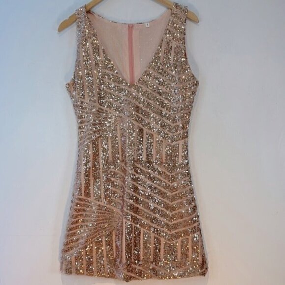 Rose gold Sequin sleeveless A-line mini dress size small - Picture 3 of 10
